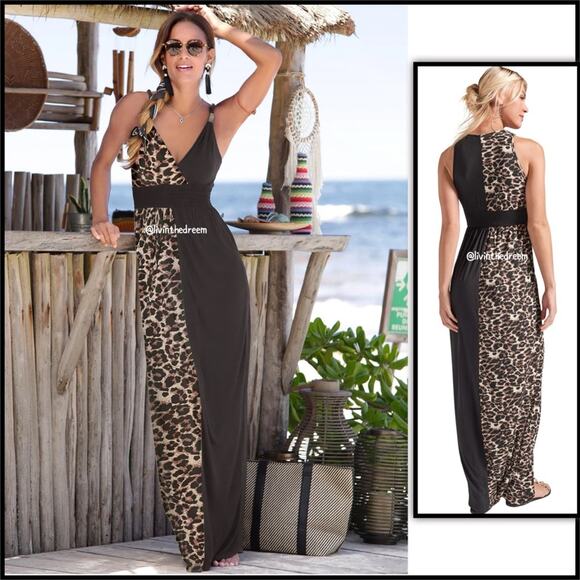 LASCANA Sleeveless Color block Leooard Maxi Dress SZ S  $75 - Picture 1 of 7